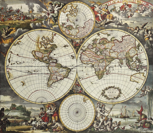 Карта мира с полушариями